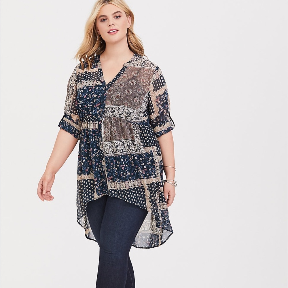 TORRID LEXIE CHIFFON HI LOW BABYDOLL TUNIC TOP 3X